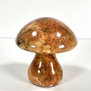 Vintage Hand Carved Polished Alabaster Mushroom Made in Italy Cottage French 4"